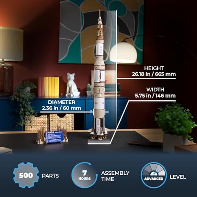 NASA SATURN V MODEL ROCKET KIT - MODEL KITS FOR ADULTS - 3D WOODEN PUZZLE FOR BUILDING A SPACE SHIP - WOODEN ROCKET SPACESHIP 3D PUZZLE - Image 2